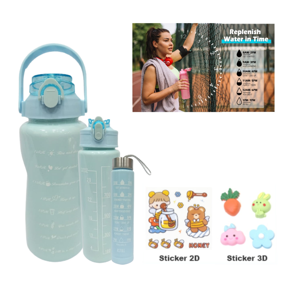 Trio Botella Motivacional Sticker Pines