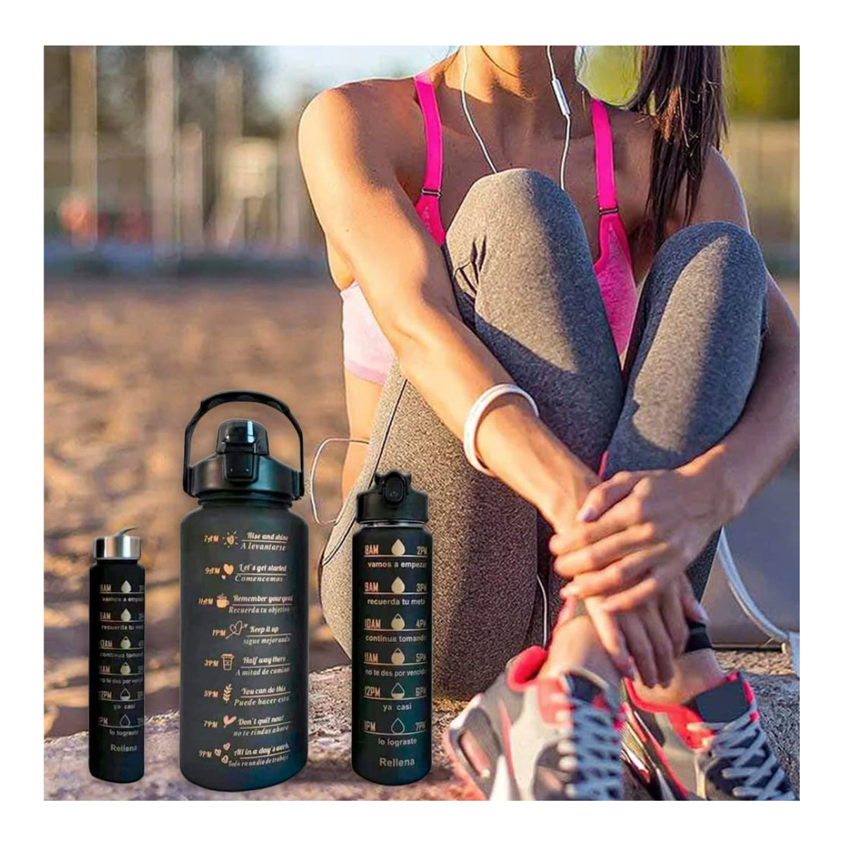 Trio Botella Motivacional Sticker Pines