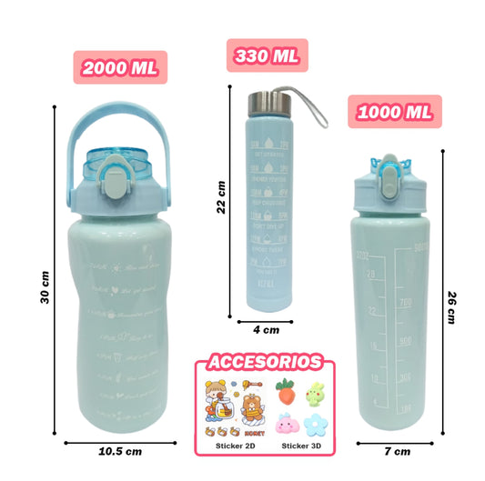 Trio Botella Motivacional Sticker Pines